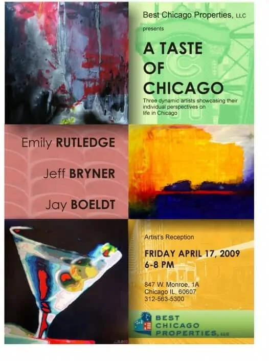 Flyer for the Best Chicago Properties Art Event entitled A Taste of Chicago - April 17, 2009